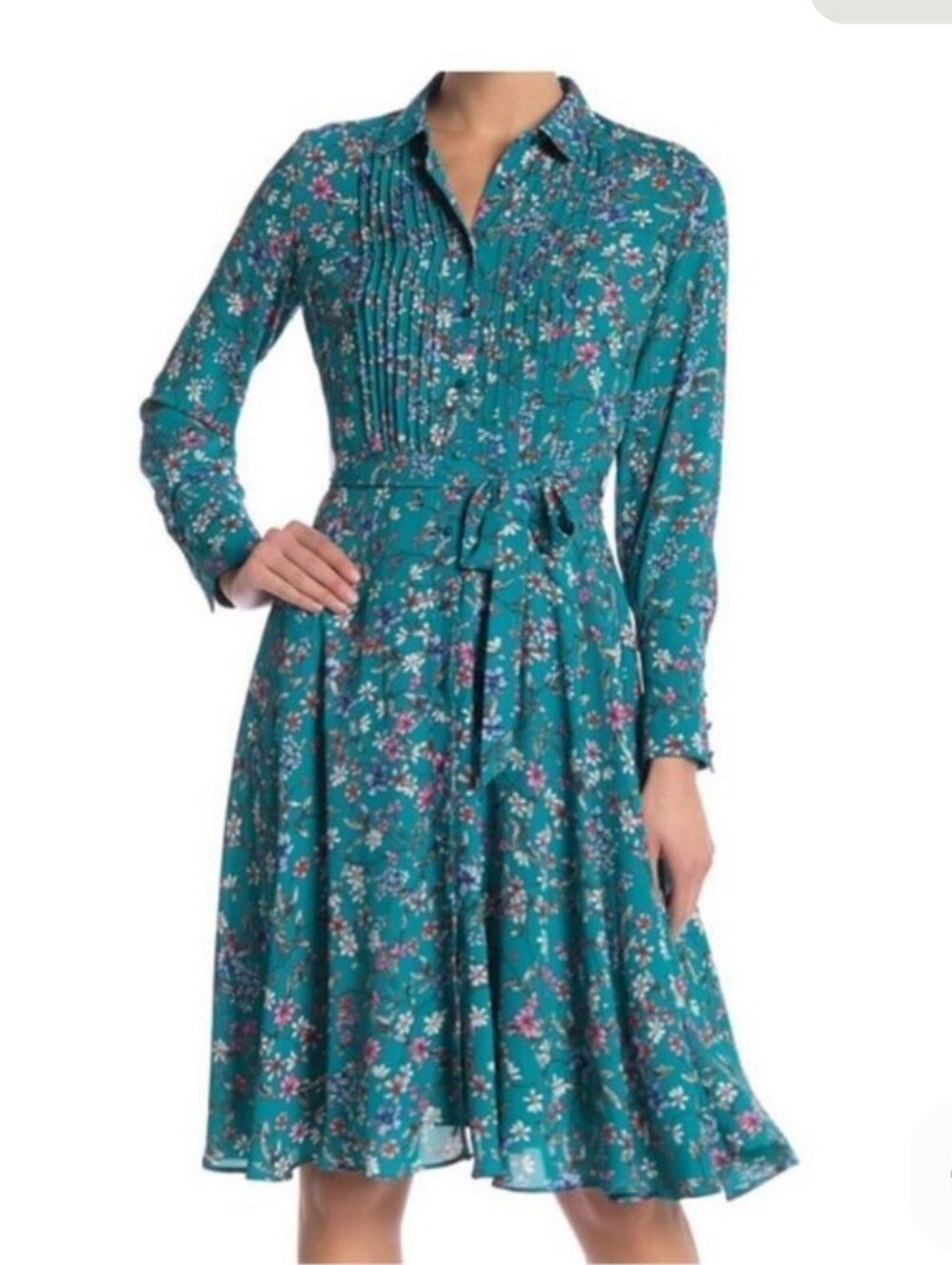 Nannete Lepore Floral Belted Teal Dress Sz 8